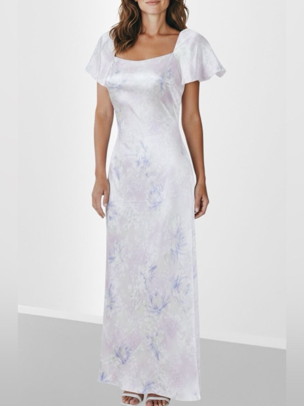 August Silk Intimates Floral 100% Silk Square-Neck Maxi Nightgown Dress Size M - Picture 1 of 7